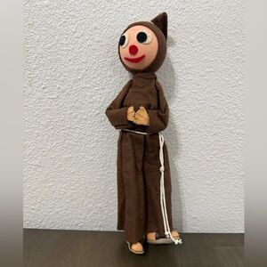 Vintage Handmade Hand Painted Doll Monk Face Felt Body Pixie Kitschy 13”